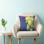 イエローとネイビーブルーレモンフローラ枕 クッション (椅子)