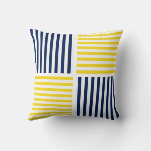 イエローとネイビーブルー航海のストライプの枕 クッション (裏面)