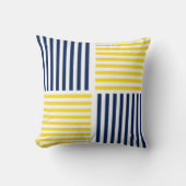 イエローとネイビーブルー航海のストライプの枕 クッション (正面)