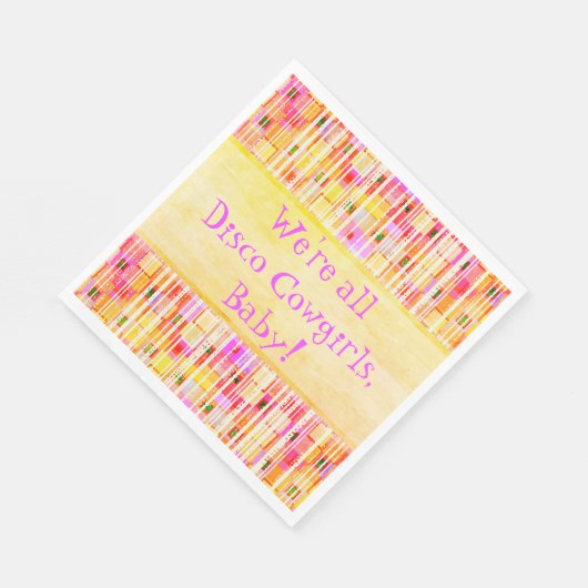 イエローとピンクのディスコカウガールフリッジ スタンダードランチョンナプキン (角)