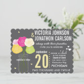 イエローとピンクのローズモダンタイポグラフィ結婚ズ 招待状 (スタンド正面)