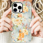 イエローとピーチの水彩花モノグラム Case-Mate iPhoneケース