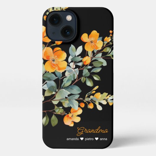 イエローとブラックのおばあちゃんのグランドキッズの名前 iPhoneケース (裏面)