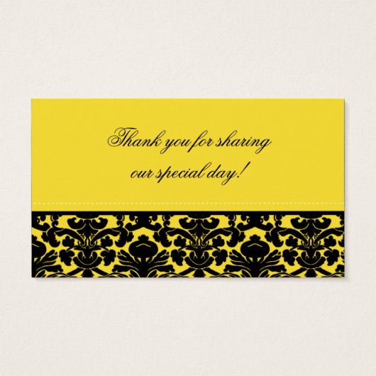イエローとブラックのダマスクウェディングメッセージカード (裏面)