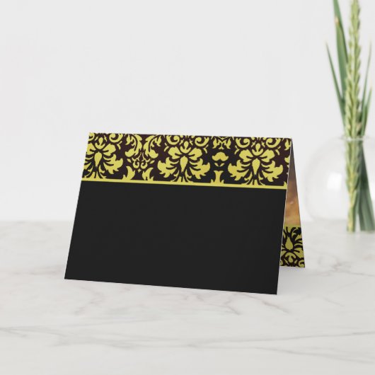 イエローとブラックのダマスクウェディング招待状 招待状 (裏面)