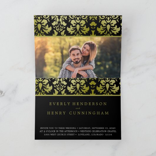 イエローとブラックのダマスクウェディング招待状 招待状 (内部)