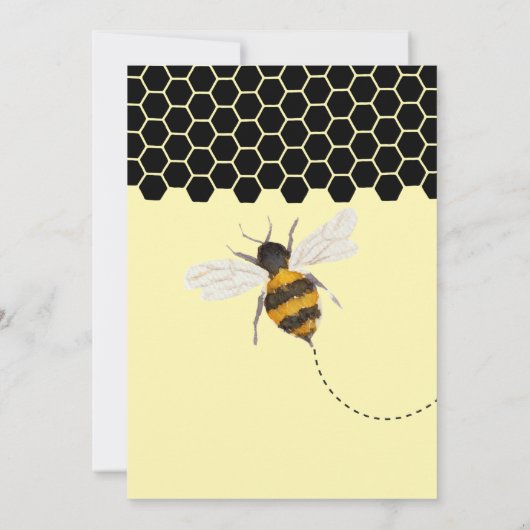 イエローとブラックのハニカムハニカム1st誕生日ハニービー 招待状 (裏面)