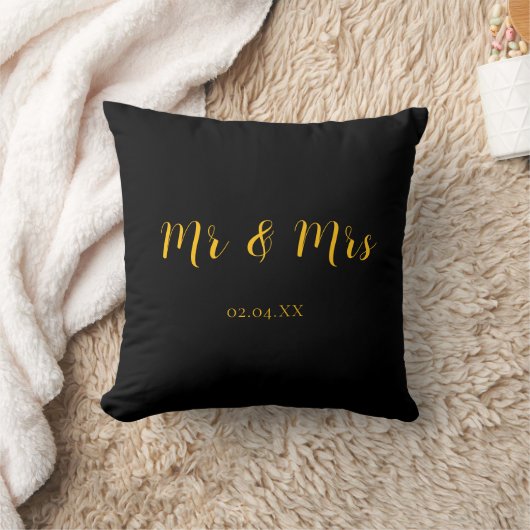 イエローとブラックのペア カスタム Mr & Mrs クッション (ブランケット)