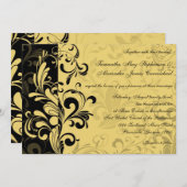 イエローとブラックのモダンな渦巻き 招待状 (正面/裏面)