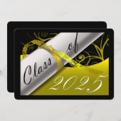 イエローとブラックの卒業式パーティー 招待状 (正面/裏面)