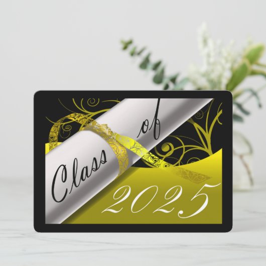 イエローとブラックの卒業式パーティー 招待状 (スタンド正面)