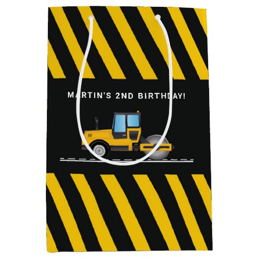 イエローとブラックの建築誕生日の好意 ミディアムペーパーバッグ (正面)