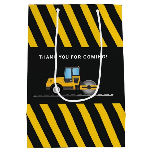 イエローとブラックの建築誕生日の好意 ミディアムペーパーバッグ (裏面)