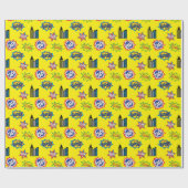 イエローとブルーのスーパーヒーローメトロポリス ラッピングペーパー (フラット)