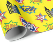 イエローとブルーのスーパーヒーローメトロポリス ラッピングペーパー (ロールコーナー)