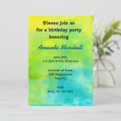 イエローとブルーの水彩画の誕生日招待状 招待状 (スタンド正面)