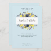 イエローとブルーの花柄フレーム ライトブルー ウェディング 招待状 (正面/裏面)