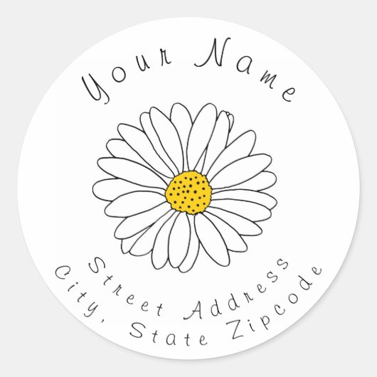 イエローとホワイトのデイジー住所 シール (正面)