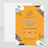 イエローとホワイトの花のベビーシャワー招待状 招待状 (正面/裏面)