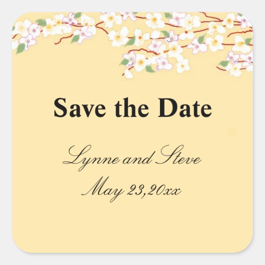 イエローとホワイトの花の結婚式Save the Date スクエアシール (正面)