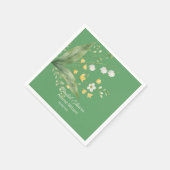 イエローとホワイトの花柄シャワーのあるグリーン生活 スタンダードカクテルナプキン (角)