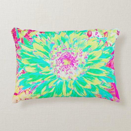 イエローとマゼンタの装飾用ダリア花 アクセントクッション (正面)