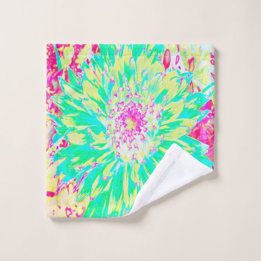イエローとマゼンタの装飾用ダリア花 ウォッシュタオル (ウォッシュタオル)