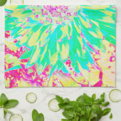 イエローとマゼンタの装飾用ダリア花 キッチンタオル (折り畳み)