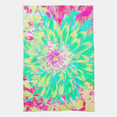 イエローとマゼンタの装飾用ダリア花 キッチンタオル (縦)