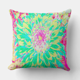 イエローとマゼンタの装飾用ダリア花 クッション
