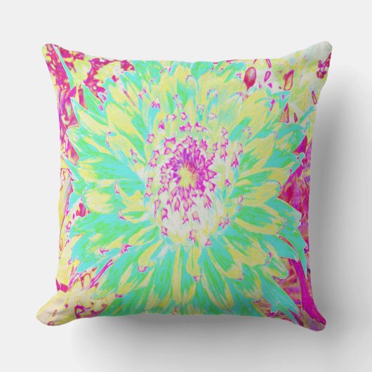 イエローとマゼンタの装飾用ダリア花 クッション (正面)