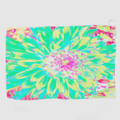 イエローとマゼンタの装飾用ダリア花 ゴルフタオル (横)