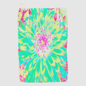 イエローとマゼンタの装飾用ダリア花 ゴルフタオル (正面)