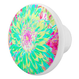 イエローとマゼンタの装飾用ダリア花 セラミックノブ