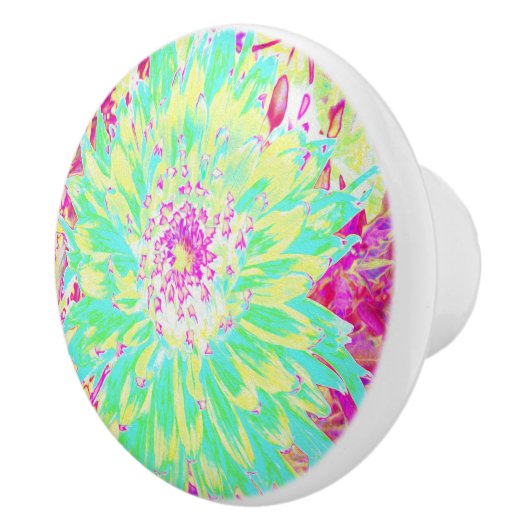 イエローとマゼンタの装飾用ダリア花 セラミックノブ (右)