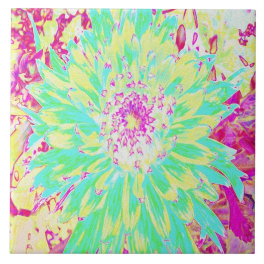 イエローとマゼンタの装飾用ダリア花 タイル (正面)