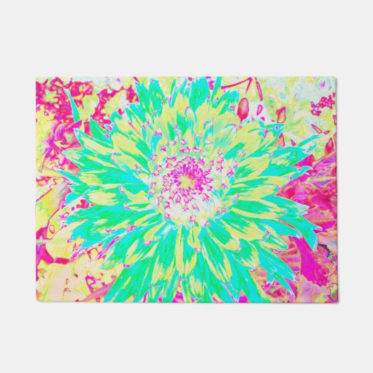 イエローとマゼンタの装飾用ダリア花 ドアマット (正面)