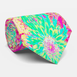 イエローとマゼンタの装飾用ダリア花 ネクタイ
