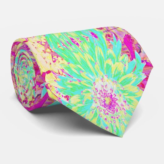 イエローとマゼンタの装飾用ダリア花 ネクタイ (ロール)