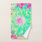 イエローとマゼンタの装飾用ダリア花 バスタオルセット (ハンドタオル)