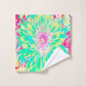 イエローとマゼンタの装飾用ダリア花 バスタオルセット (ウォッシュタオル)