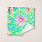 イエローとマゼンタの装飾用ダリア花 バスタオルセット (ウォッシュタオル)