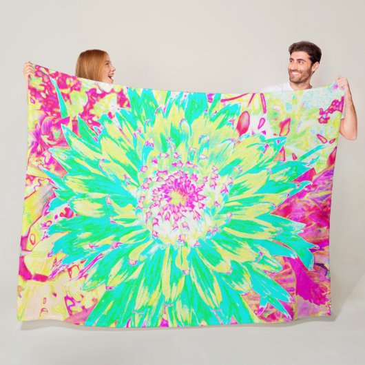 イエローとマゼンタの装飾用ダリア花 フリースブランケット (インサイチュ)