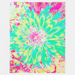 イエローとマゼンタの装飾用ダリア花 フリースブランケット