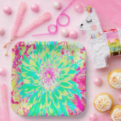 イエローとマゼンタの装飾用ダリア花 ペーパープレート (パーティー)