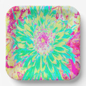 イエローとマゼンタの装飾用ダリア花 ペーパープレート (正面)