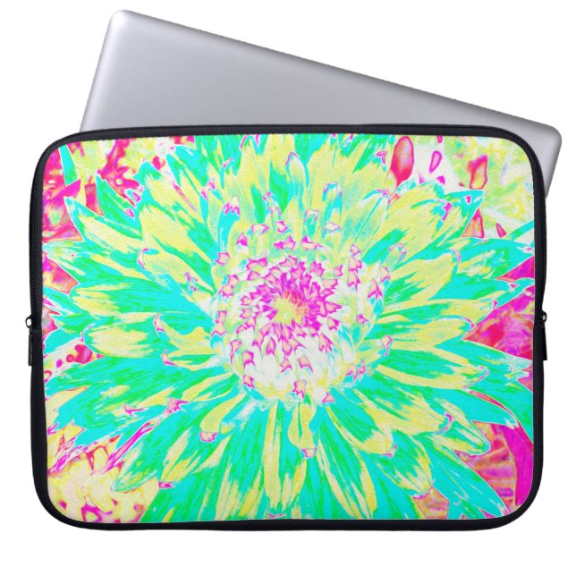 イエローとマゼンタの装飾用ダリア花 ラップトップスリーブ (正面)