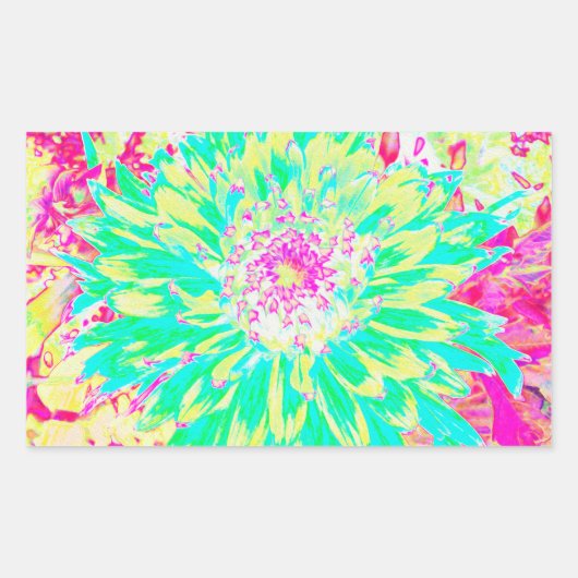 イエローとマゼンタの装飾用ダリア花 長方形シール (正面)