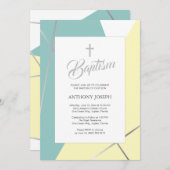 イエローとミントグリーンのバプテスマ 招待状 (正面/裏面)