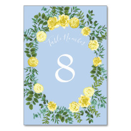 イエローとライトブルーのバラヴィンテージ春の結婚式 テーブルナンバー